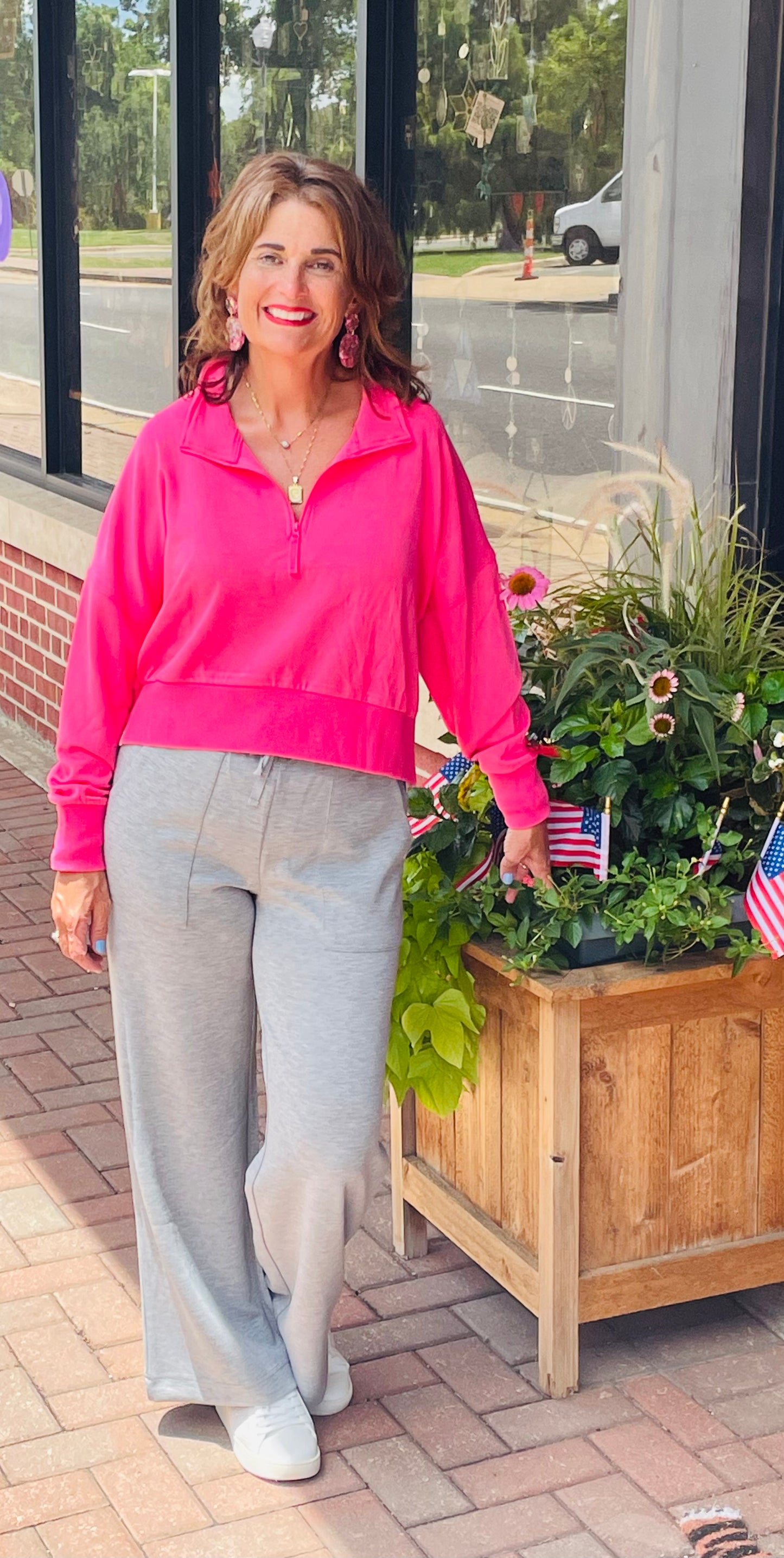 Simply Southern Hot Pink Quarter Zip Crop