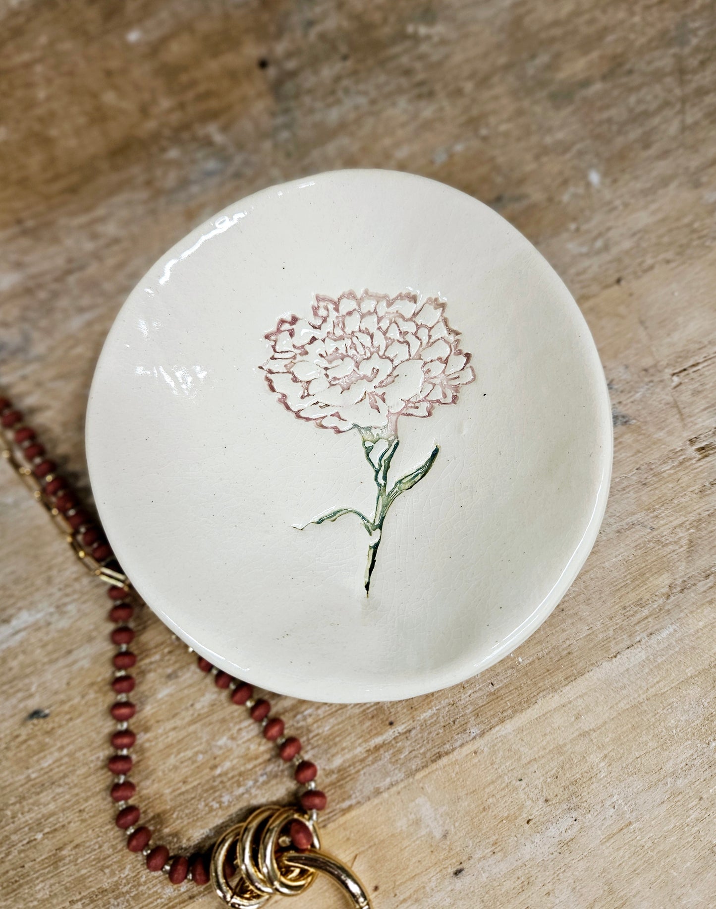 Handstamped Floral Trinket Dish