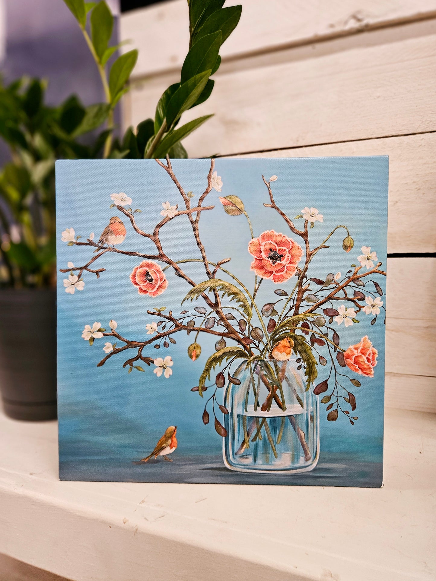 Canvas Art Piece- Blue Bird with Orange floral