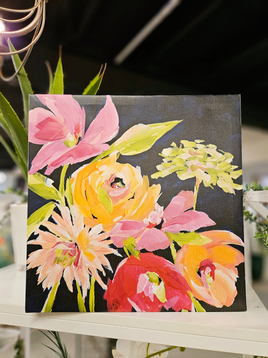 Navy Square Canvas Blooms