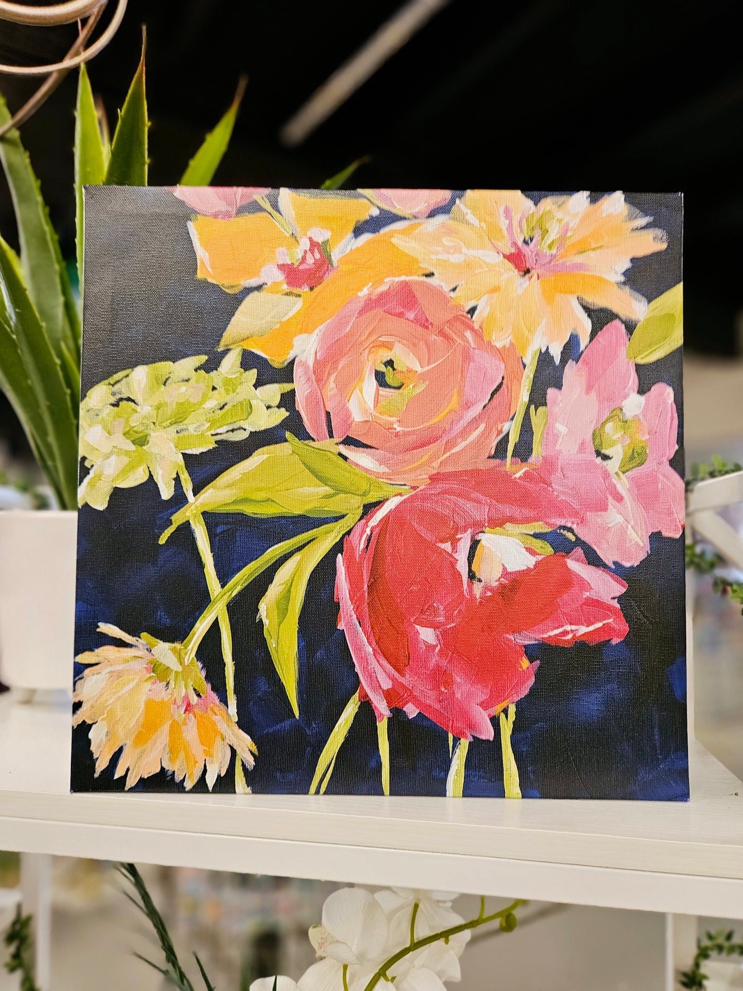 Navy Square Canvas Blooms