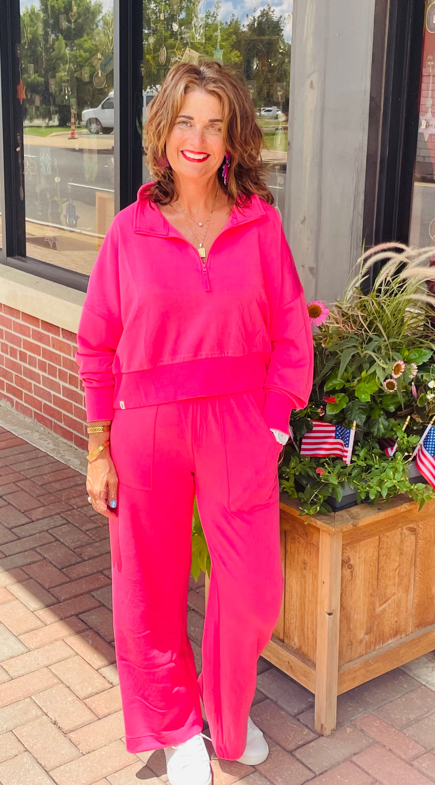 Simply Southern Hot Pink Quarter Zip Crop