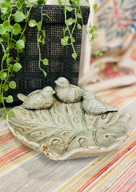 Ceramic Leaf Dish With Birds