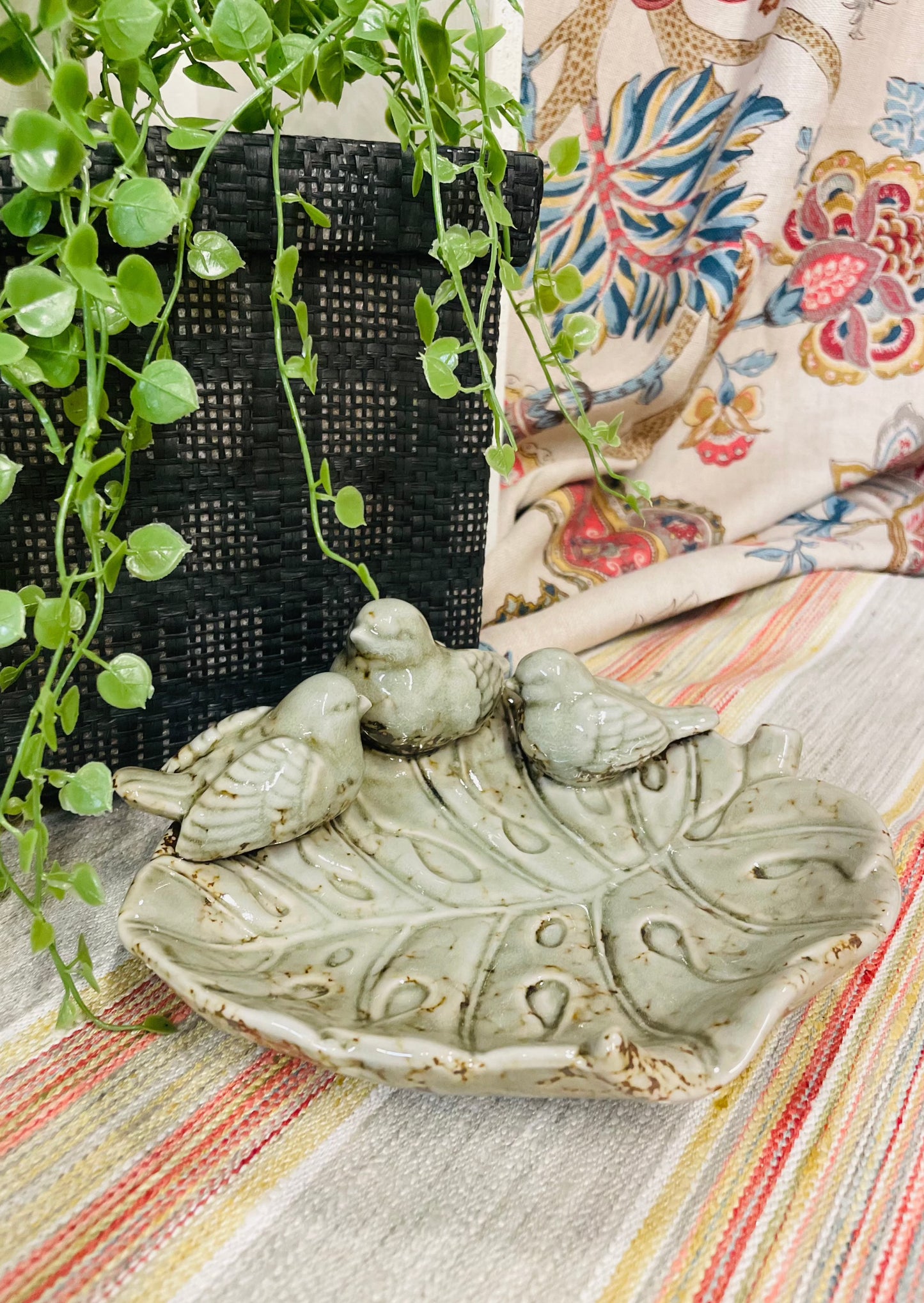 Ceramic Leaf Dish With Birds