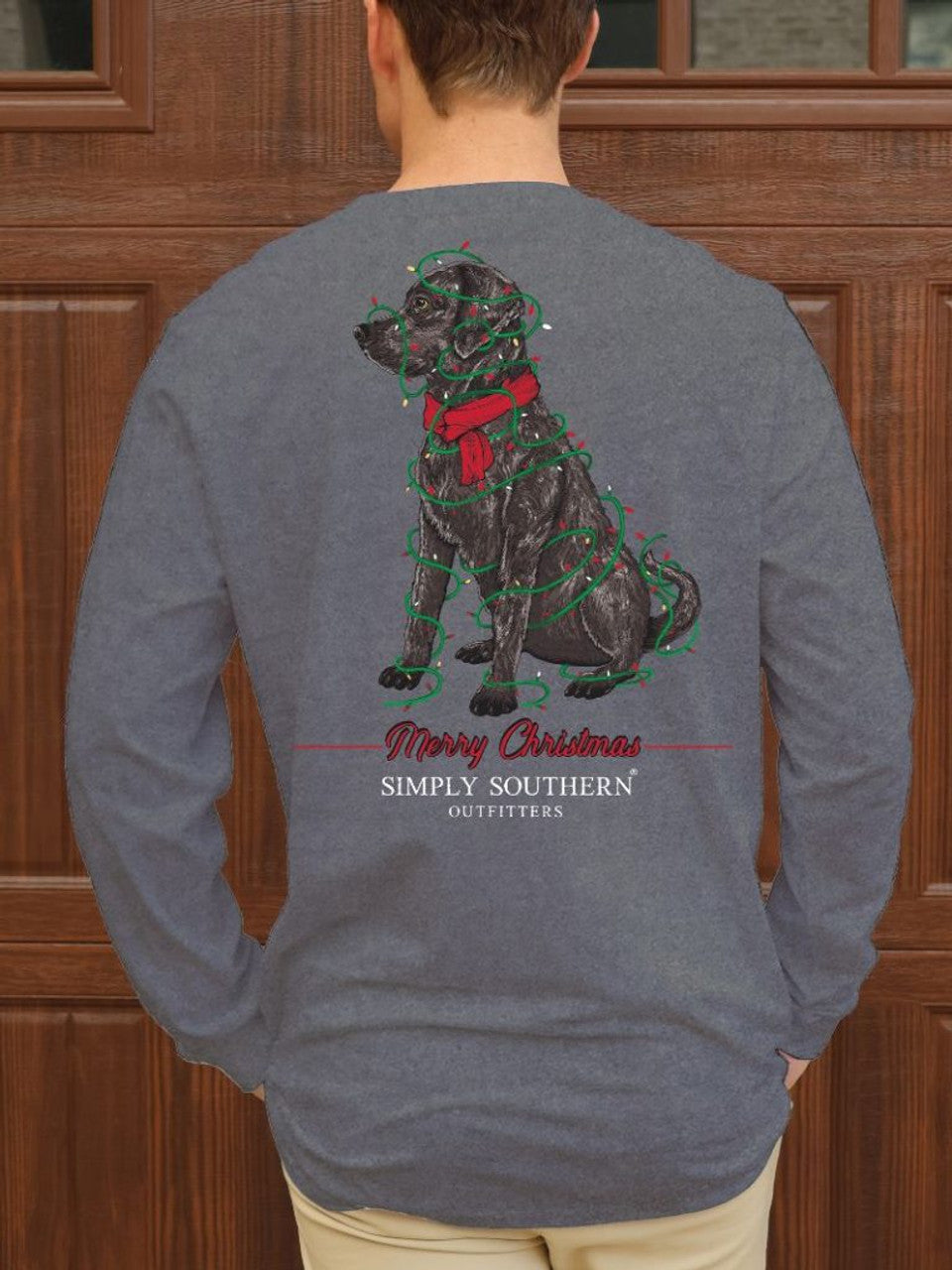 Simply Southern Men's Long Sleeve Tee- Christmas Dog